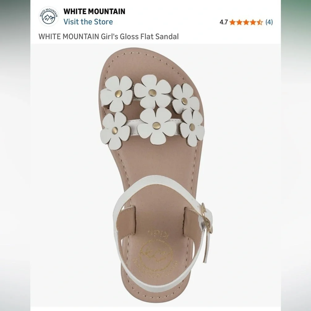White Mountain Floral White Sandal girls sz 5